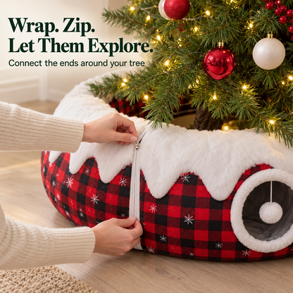 🎄🐱 Christmas Cat Hideaway™ | Plaid Tunnel & Tree Skirt