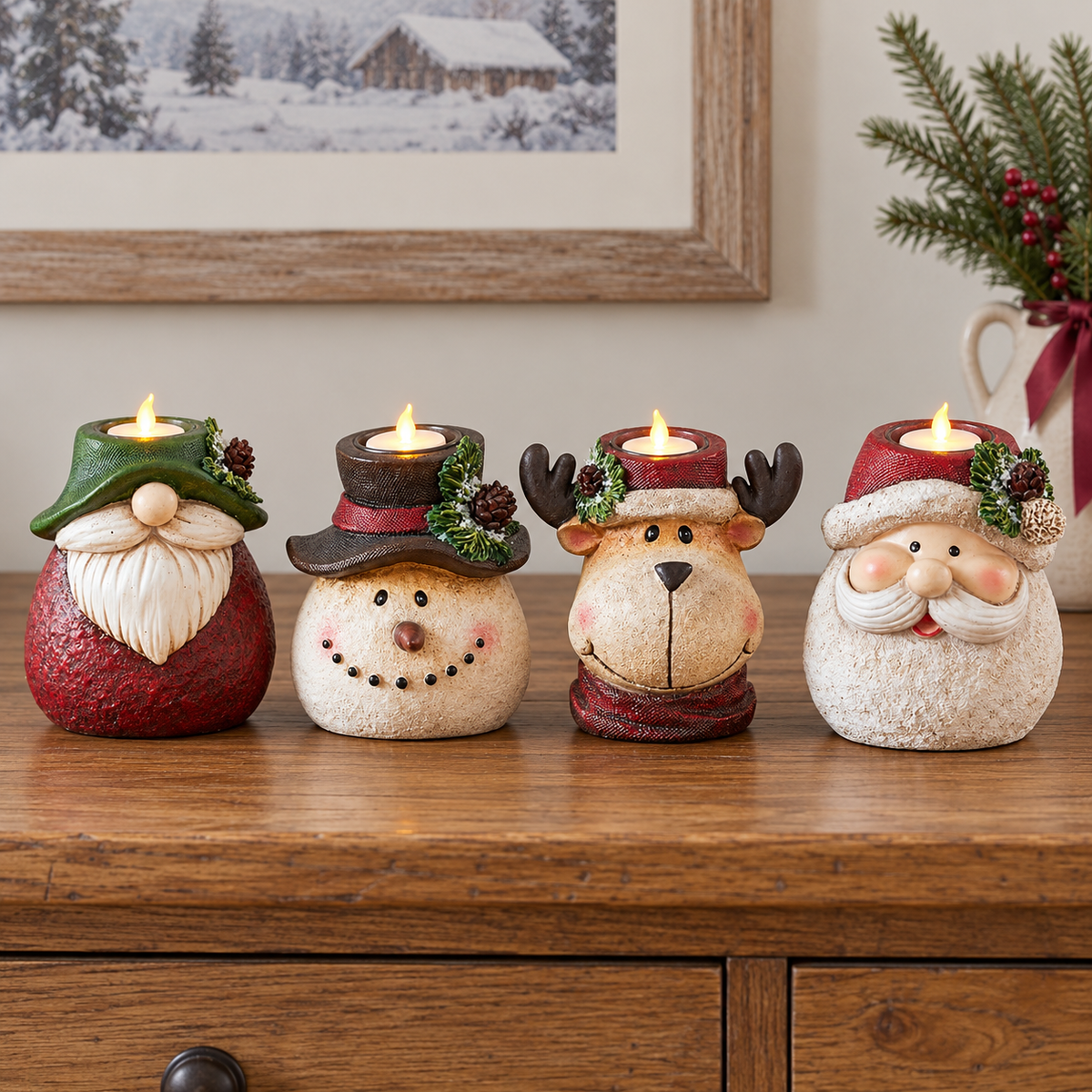 🎄 Christmas Eve Companions™ – 4-Piece Candlelit Holiday Figurine Set