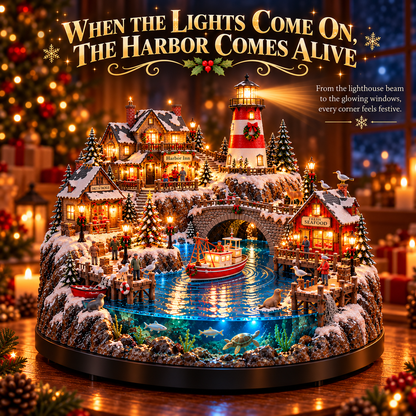 🎄⚓ Harborlight Christmas™ – Magical Lighted Coastal Village with Lighthouse, Fishing Boat & Underwater Wonderland ✨🌊