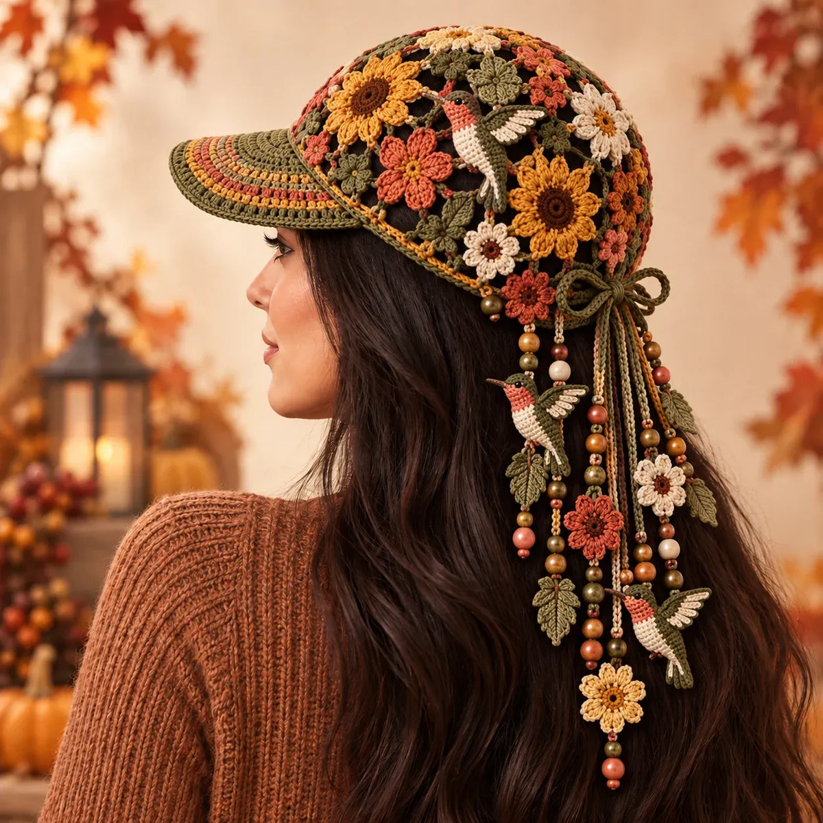🍂🧶 Handmade Crochet Garden Cap – Floral & Woodland Collection