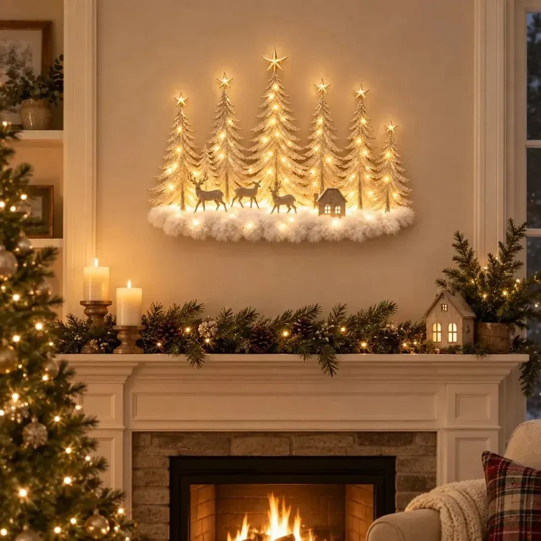 🎄🌲 Enchanted Christmas Woodland Glow ✨ Lighted Forest & Deer Wall Decor