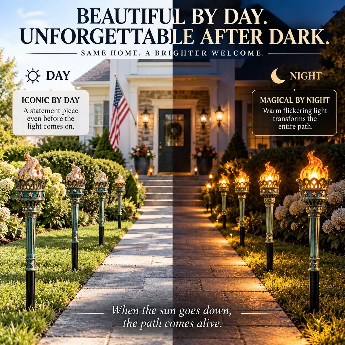 🇺🇸🔥 Liberty Ember™ | Solar Flickering Torch Pathway Lights