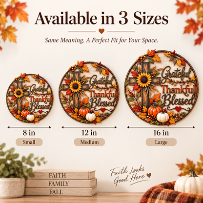 🍂🙏 Grateful, Thankful & Blessed™ | Rustic Fall Faith Wall Décor for Porch & Home ✝️🌻
