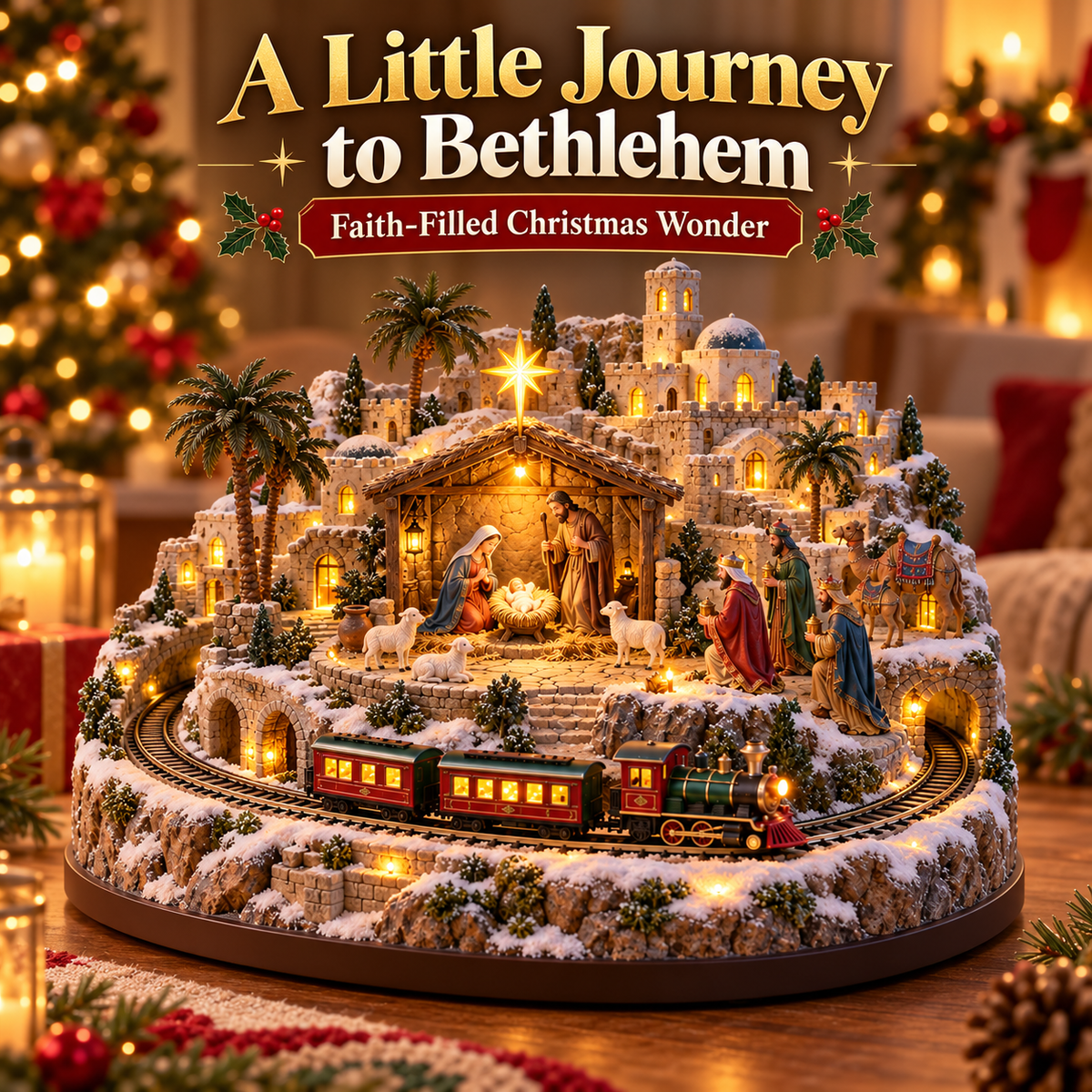 ✝️🎄 Bethlehem Journey Lighted Nativity Village | Animated Christmas Train Tabletop Decor ✨