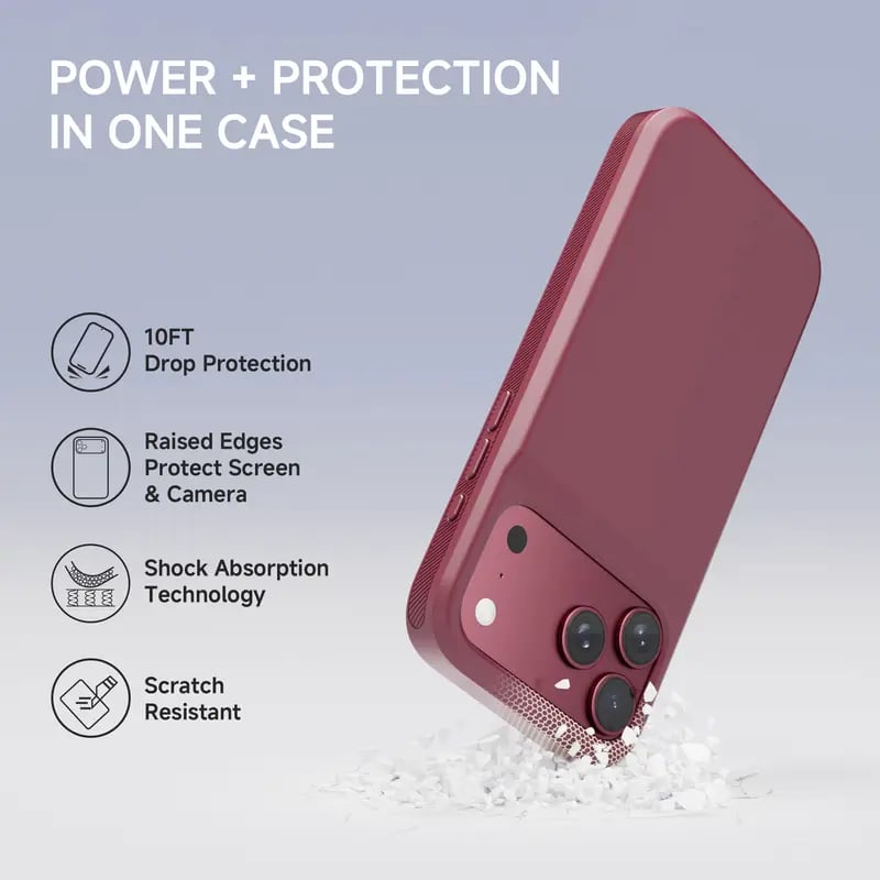 🔋 PinkBird Power Case for iPhone – Slim Protective Battery Case with Dual Charging & Type-C Fast Charge