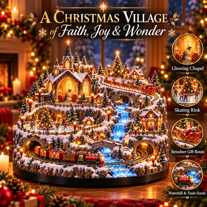 🦌🚂 Christmas in Motion | Lighted Village with Train, Sleigh & Waterfall