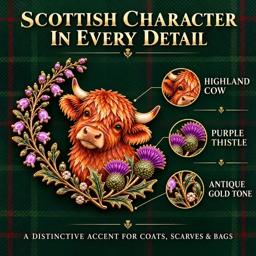 🏴🐮 Highland Heart™ | Scottish Cow, Thistle & Heather Heritage Brooch