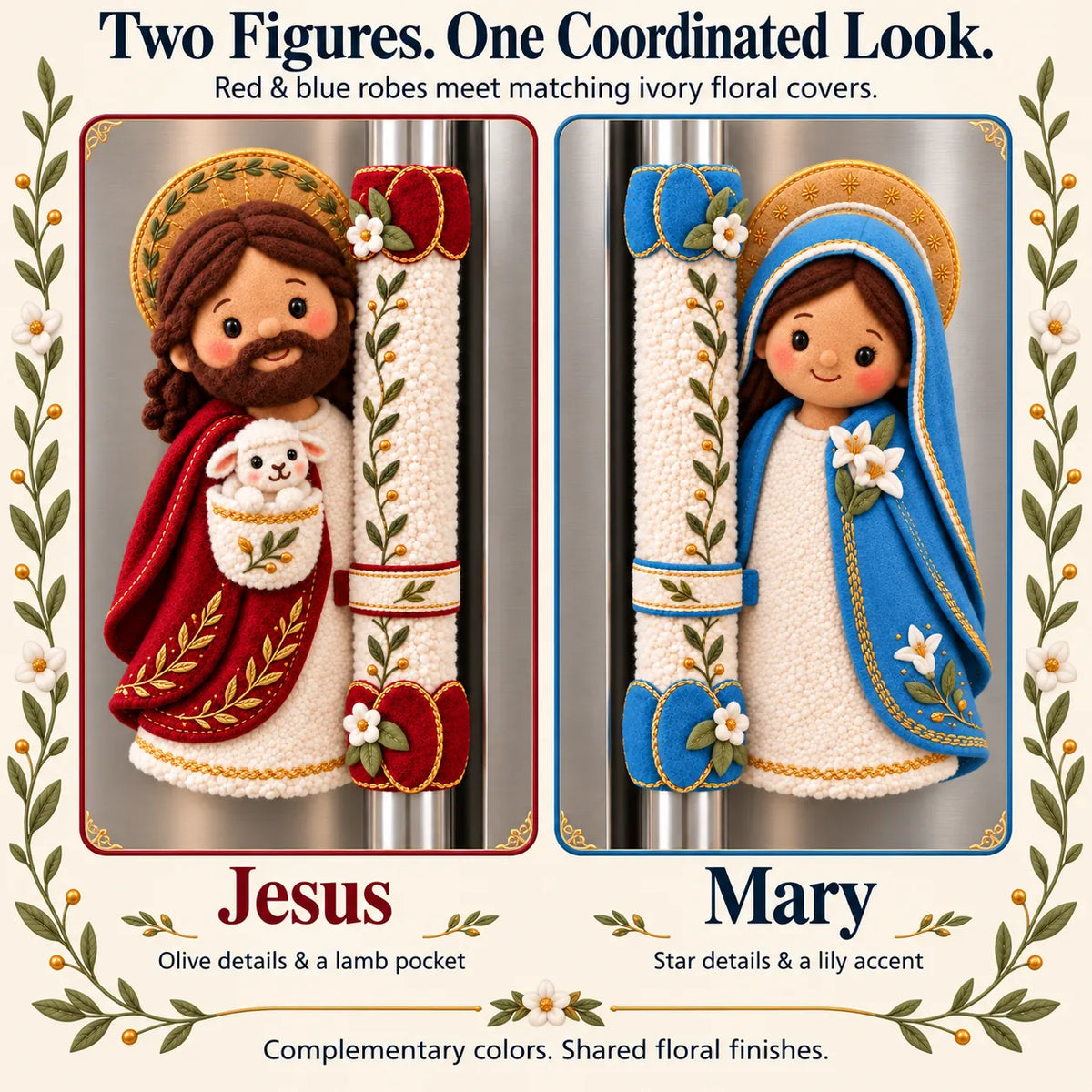 ⏳ Last Day 49% OFF – ✝️ Heaven in the Kitchen | Jesus & Mary Plush Handle Huggers ❤️