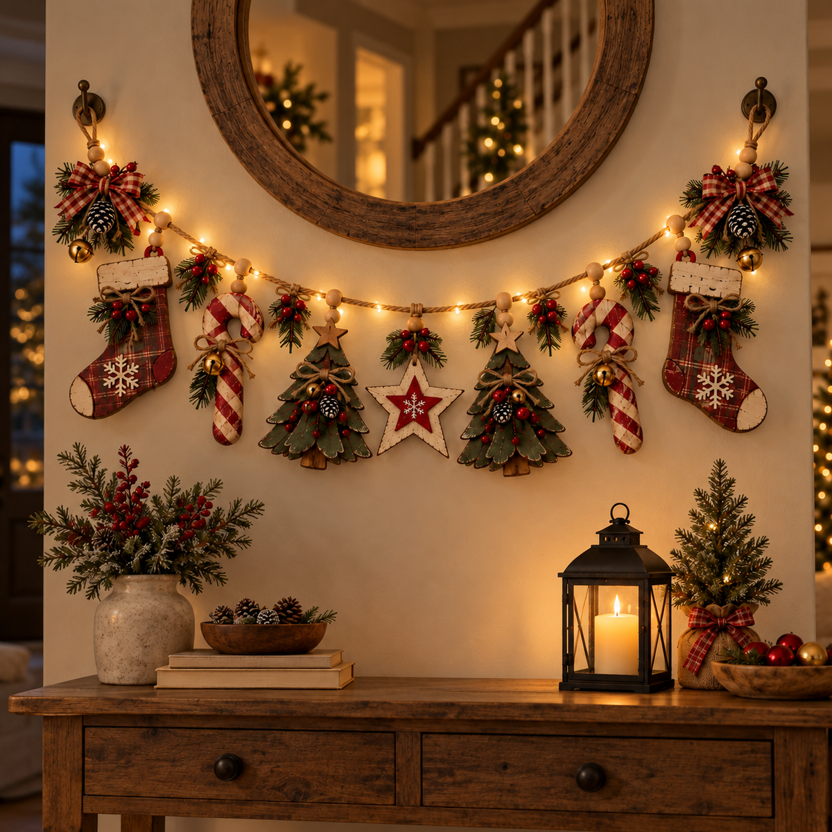 Vintage Lighted Wooden Christmas Heirloom Garland