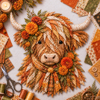🐮💐 Blooming Highland™ | Birth Flower 3D Fabric Art DIY Kit – Beginner Friendly