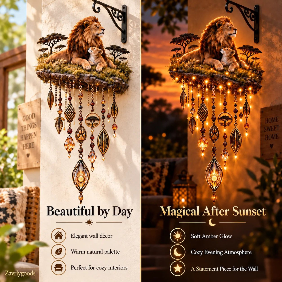 🦁❤️ Savannah Lion Family Glow ✨ Illuminated Lion & Cub Wall Decor