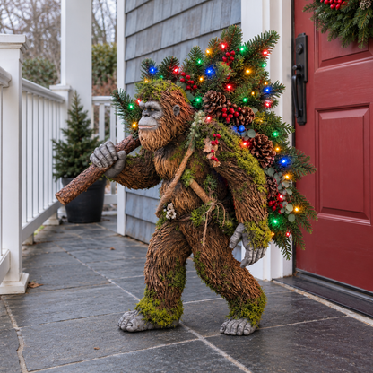 🎄 👣 Woodland Bigfoot Christmas Decor – Carrying a Lighted Tree