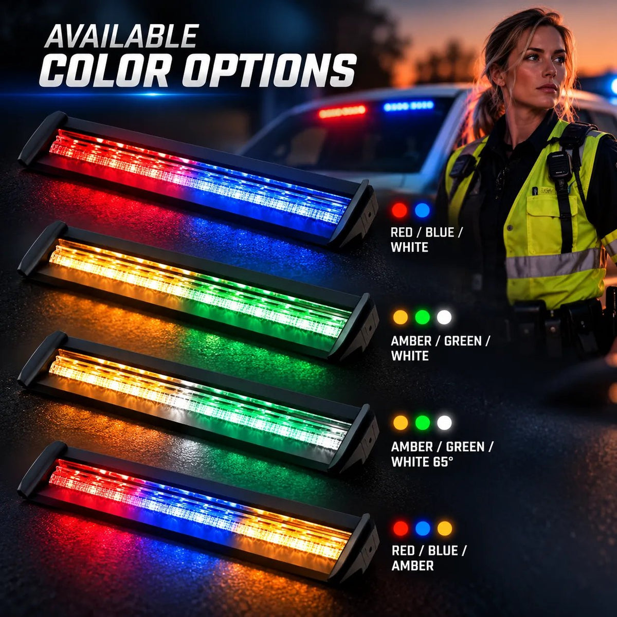🚨 Anti-Glare LED Warning Light Bar | Tri-Color LEDs & 12–24V Power