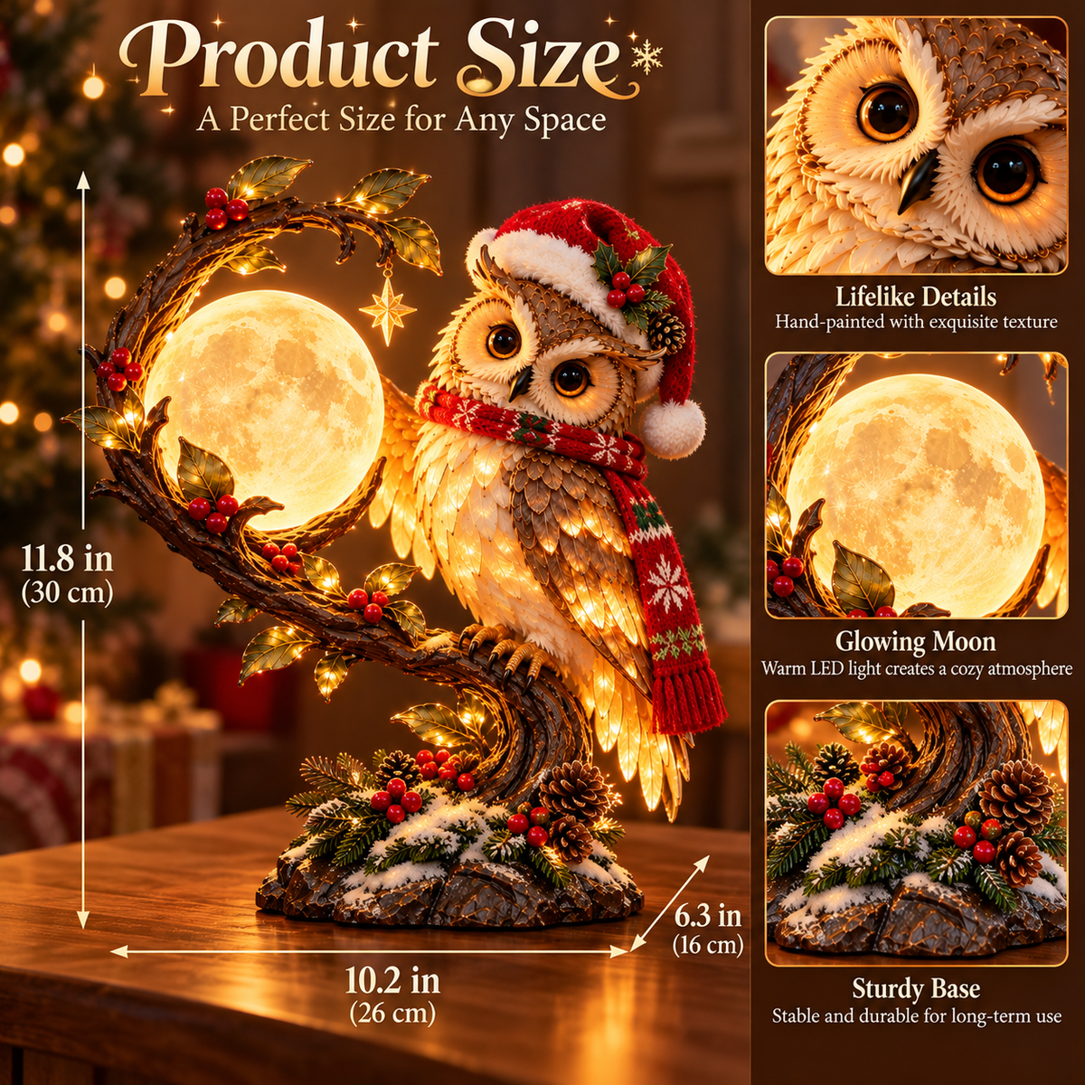 🌙🦉 Moonkeeper Owl – Lighted Christmas Woodland Decor