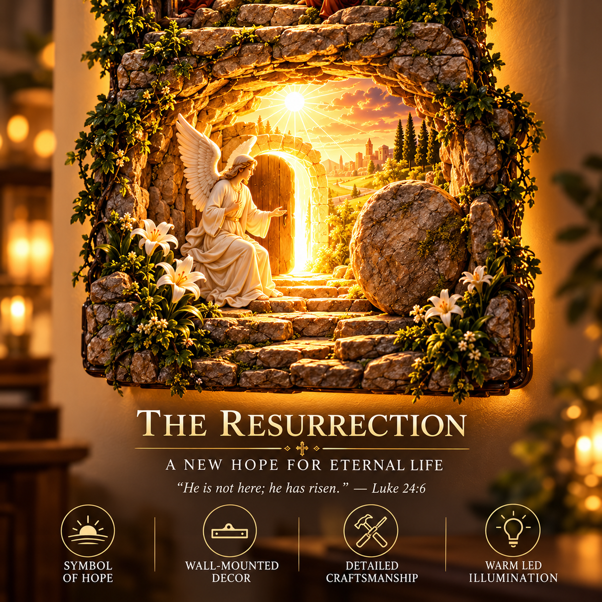 ✝️ He Is Risen – 3-Scene Jesus Resurrection LED Wall Cross Lamp