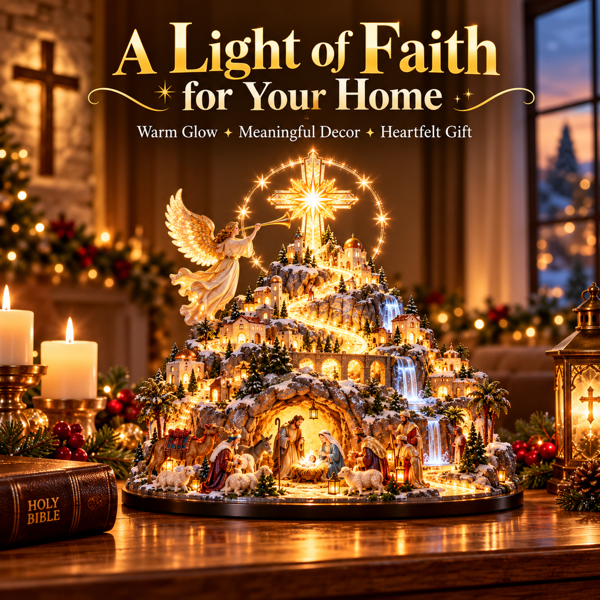 ✨ Where Bethlehem Glows | Illuminated Nativity Mountain Scene