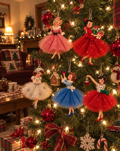 Vintage Christmas Lady Ornaments – 1950s-Inspired Holiday Charm 🎄