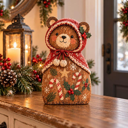 🐻🎄 Rustic Christmas Bear Family – 3-Piece Wooden Tabletop Decor