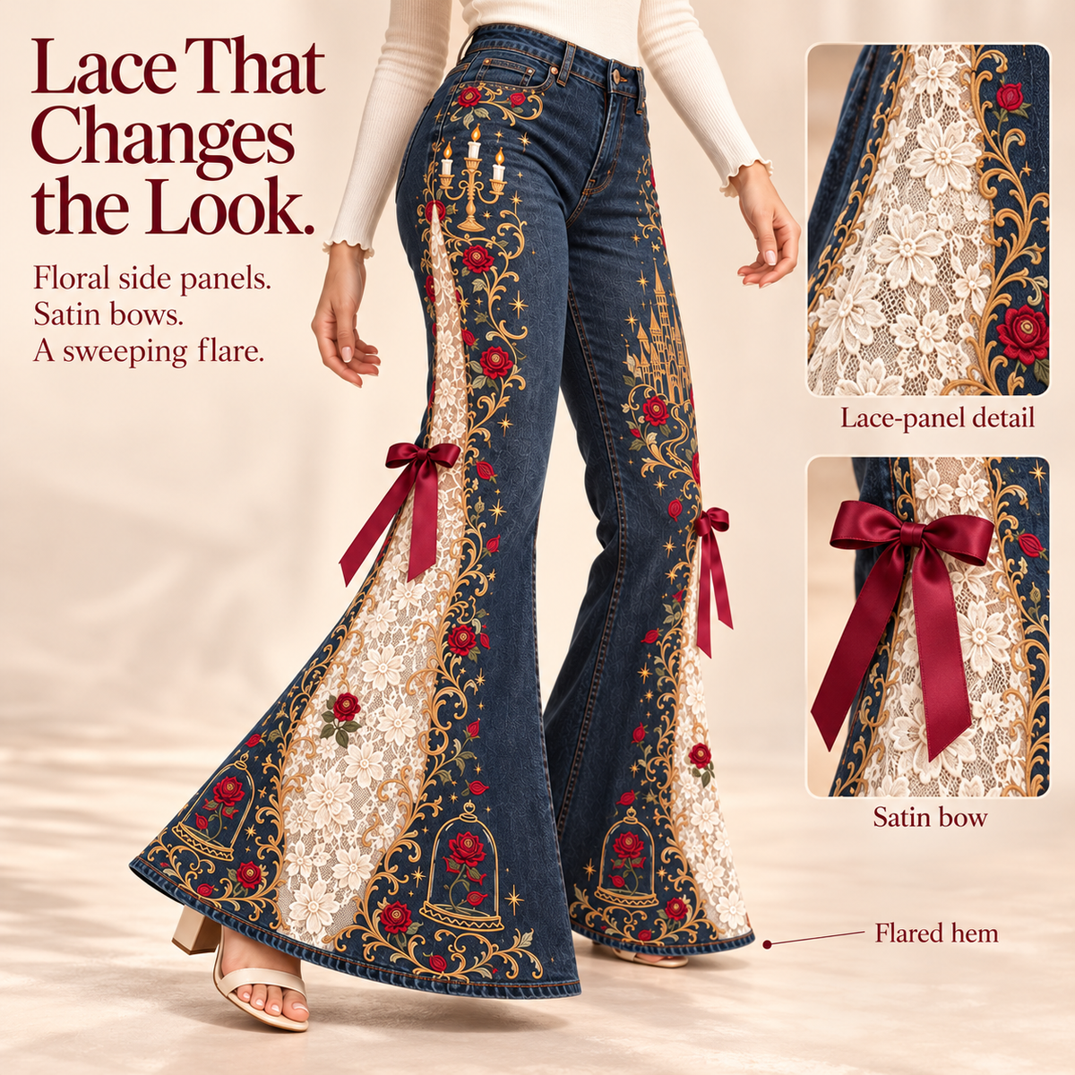 🎀🌹 "Fairytale Romance" Women’s Flared Jeans