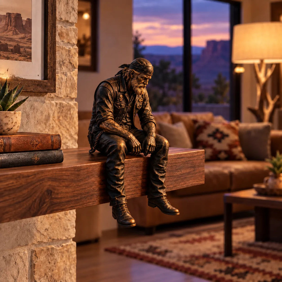 🏍️🧔 Old Biker Soul™ | Rustic Motorcycle Rider Shelf Sitters