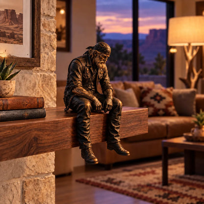 🏍️🧔 Old Biker Soul™ | Rustic Motorcycle Rider Shelf Sitters