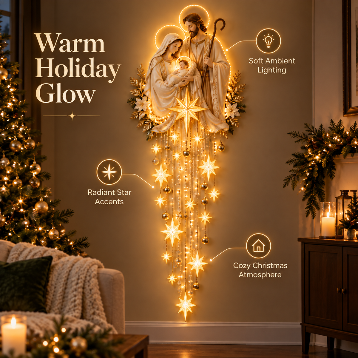 ✝️✨ Bethlehem in Falling Light | Cascading Nativity Wall Art