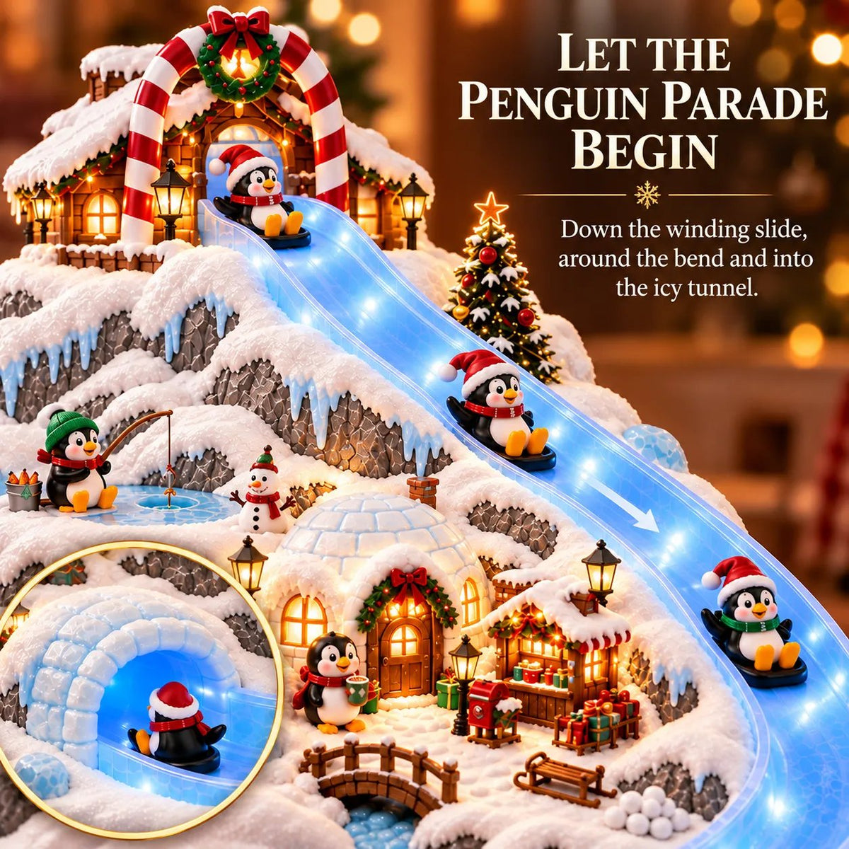 🐧 A Snowy Slide Into Christmas | Lighted Penguin Holiday Village