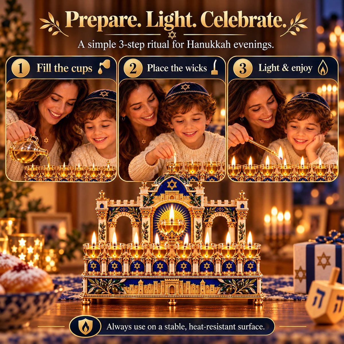 ✨ Light the Eight Nights | Hanukkah Oil Lamp Centerpiece