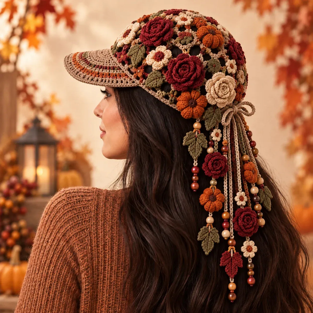 🍂🧶 Handmade Crochet Garden Cap – Floral & Woodland Collection