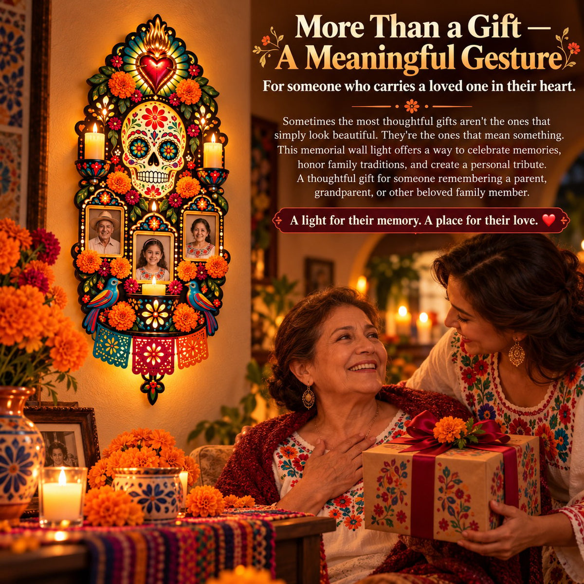 🕯️💀 Día de los Muertos Memorial Wall Light – Forever in Our Hearts, Always in the Glow ❤️