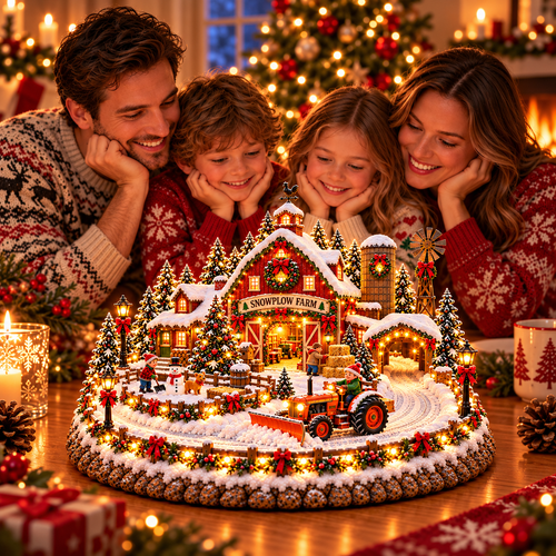 🚜❄️ Christmas Snowplow Farm Village™ – Animated Lighted Winter Barn Scene