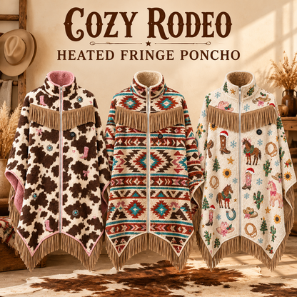🤠🔥 Cozy Rodeo Wrap™ | 3-Heat USB Heated Fringe Poncho