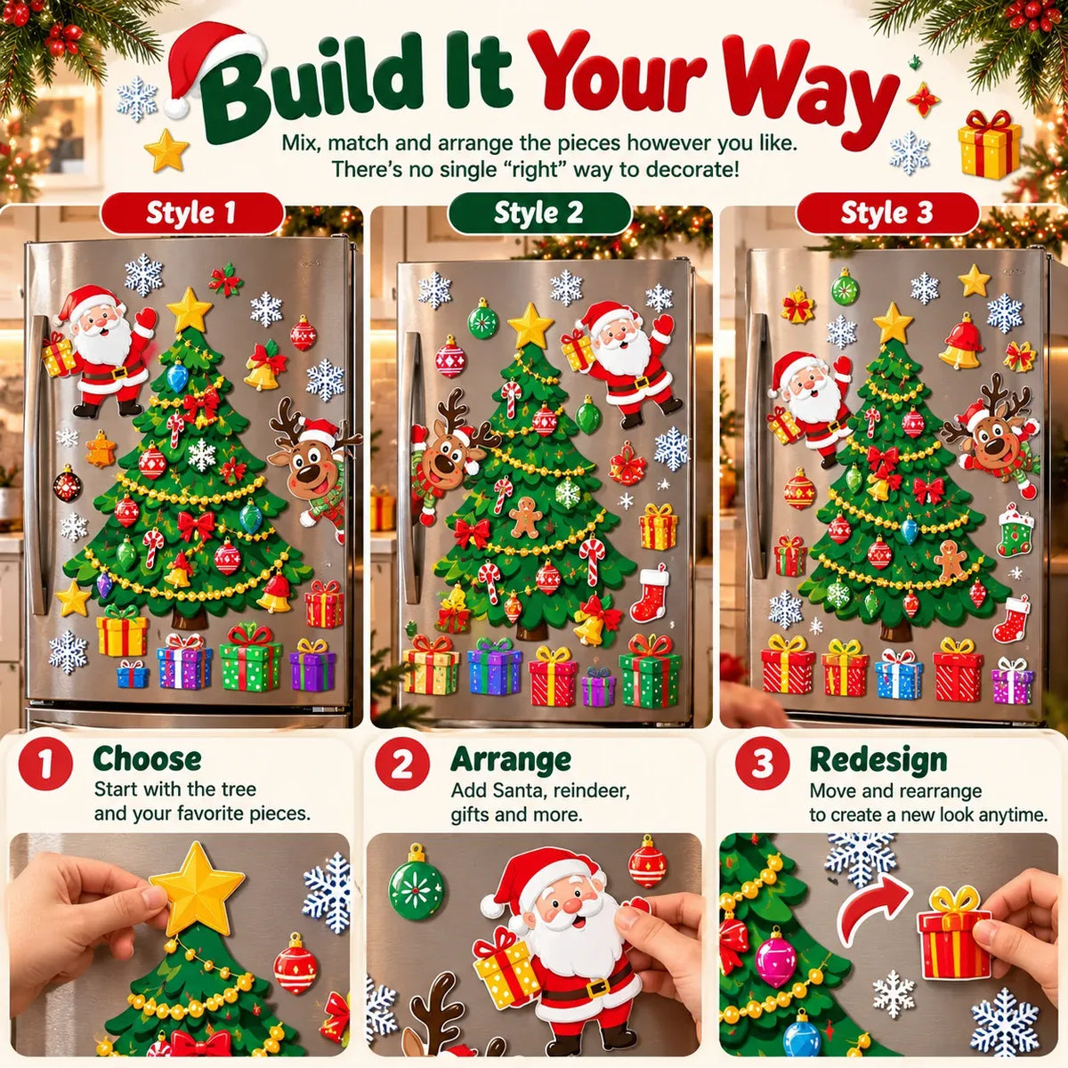 ⏳ Last Day 49% OFF – 🎅 Build Christmas on the Fridge | Reusable Magnetic Tree Set