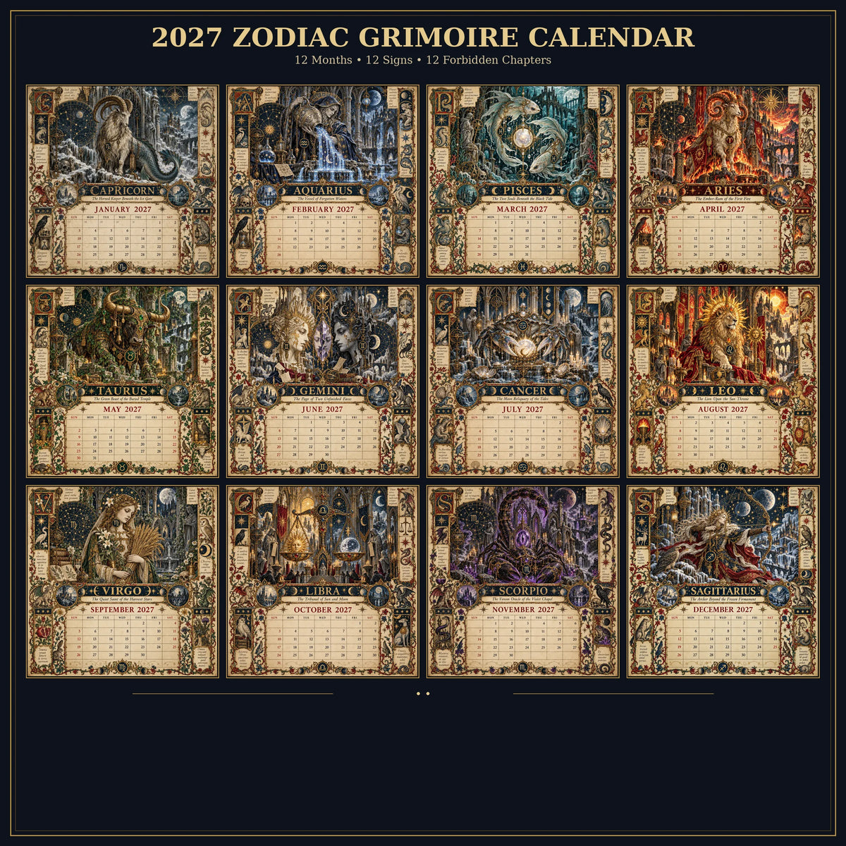 🔮 2027 Zodiac Grimoire | 12 Months of Mystical Art ✨