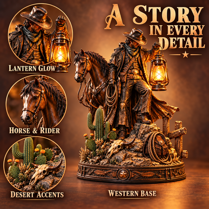 🐎🔥 Trailblazer Glow™ | Western Rider & Horse Lighted Statue