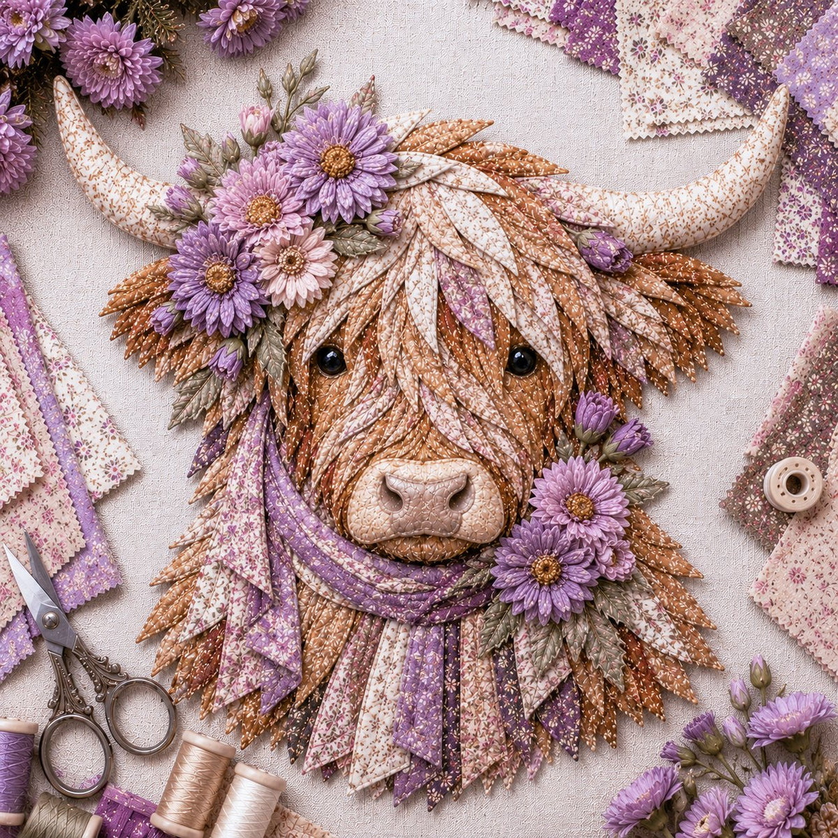 🐮💐 Blooming Highland™ | Birth Flower 3D Fabric Art DIY Kit – Beginner Friendly