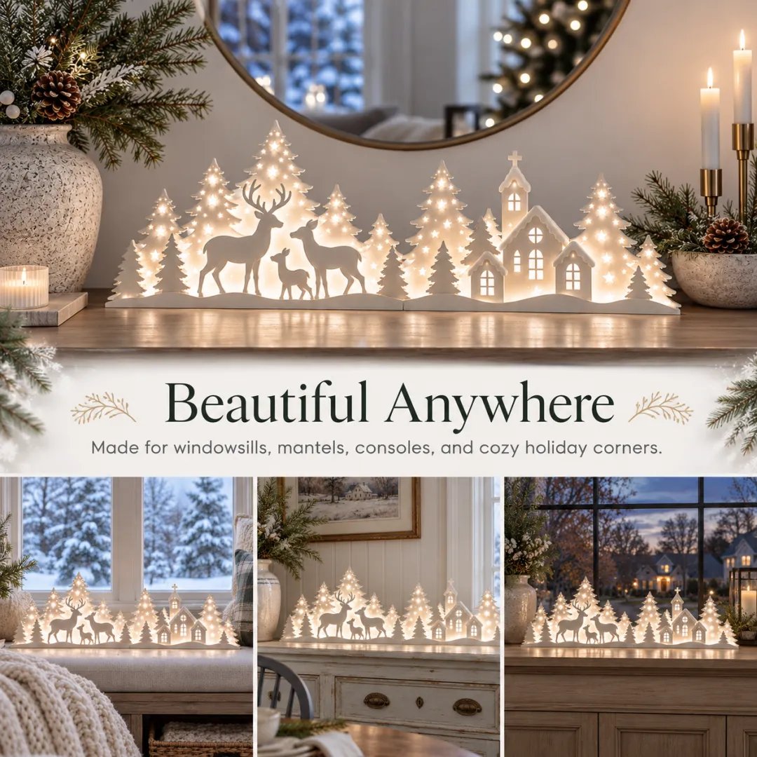 🦌✨ Winter Village Glow™ | 2-Piece Lighted Deer Window Scene