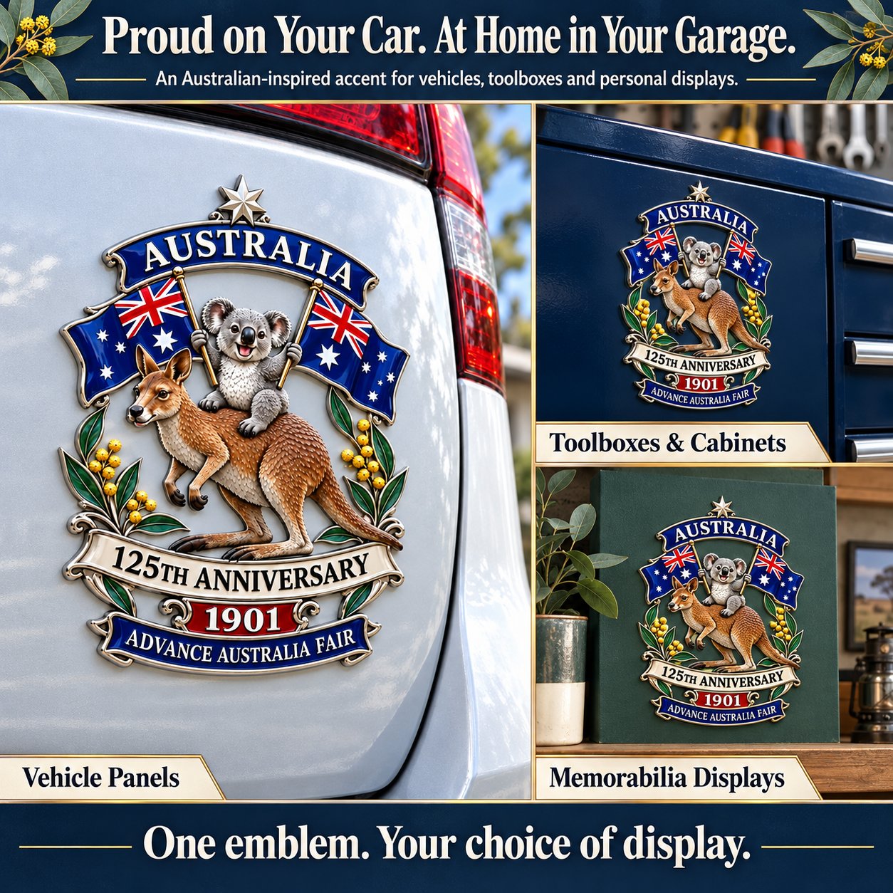 Australian emblem on vehicles cabinets and display surfaces