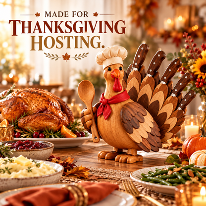 🦃🔪 Turkey Carver™ | Wooden Thanksgiving Knife Holder & Kitchen Counter Decor