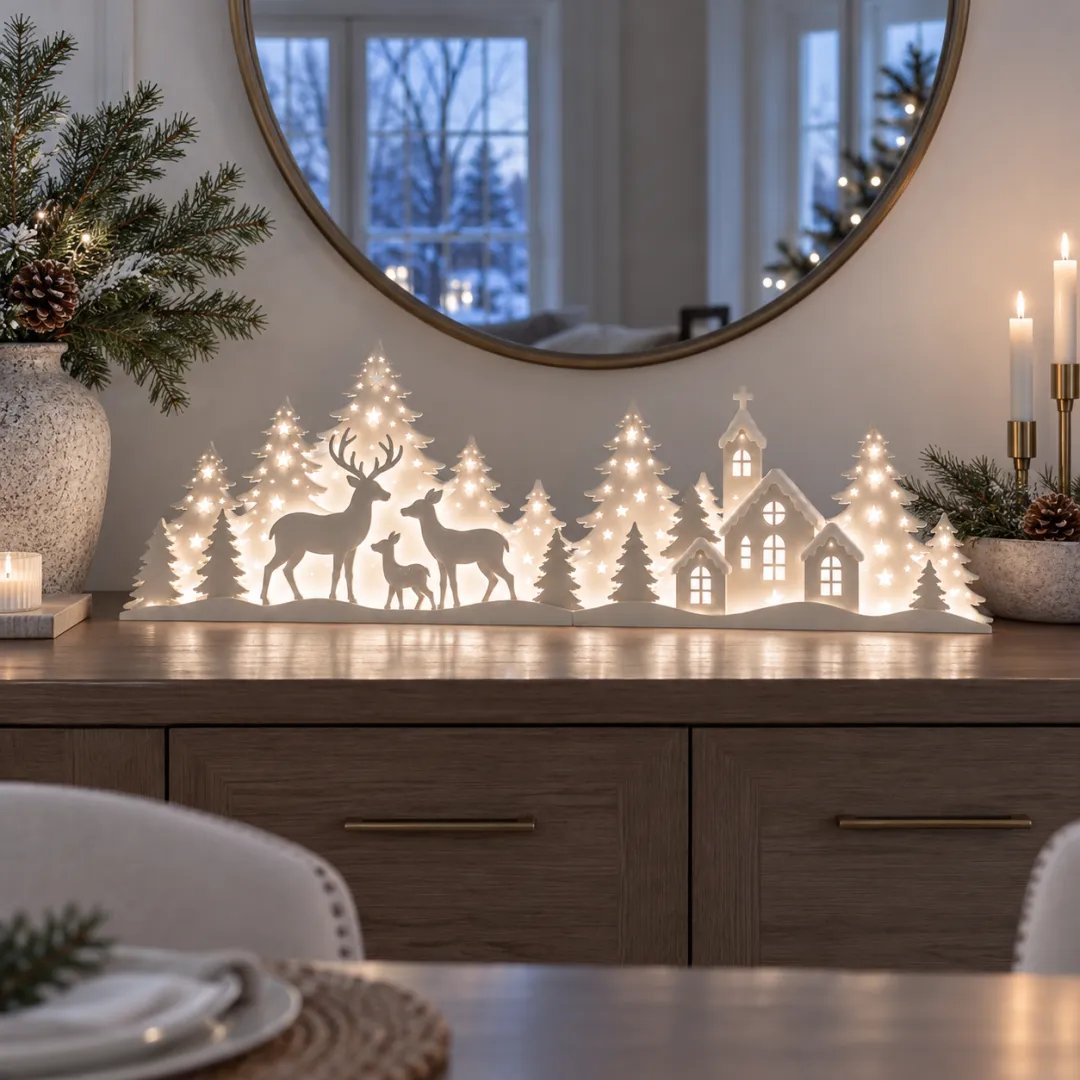 🦌✨ Winter Village Glow™ | 2-Piece Lighted Deer Window Scene
