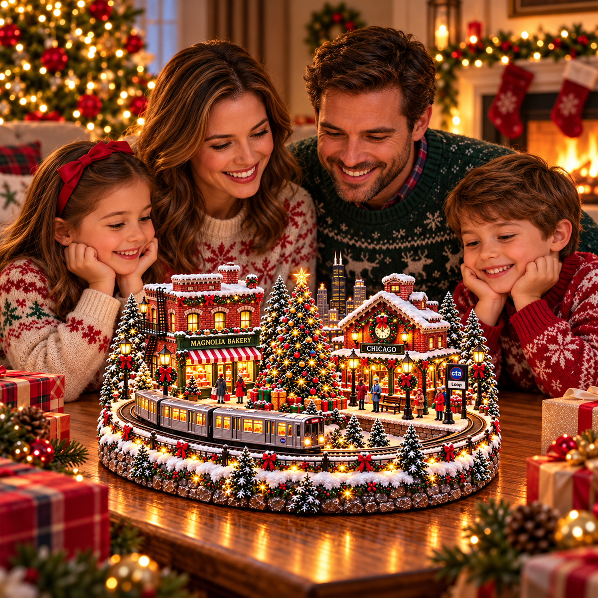🚋🎄Christmas Railway Town  – Lighted San Francisco Cable Car & Chicago Train Holiday Scenes