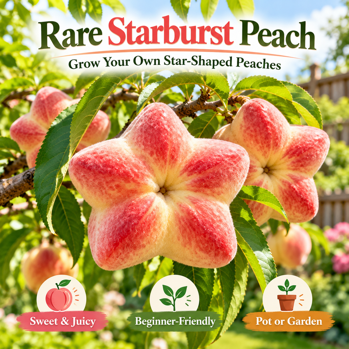 🍑 Rare Starburst Peach Bulbs – Grow Amazing Star-Shaped Peaches! ⭐