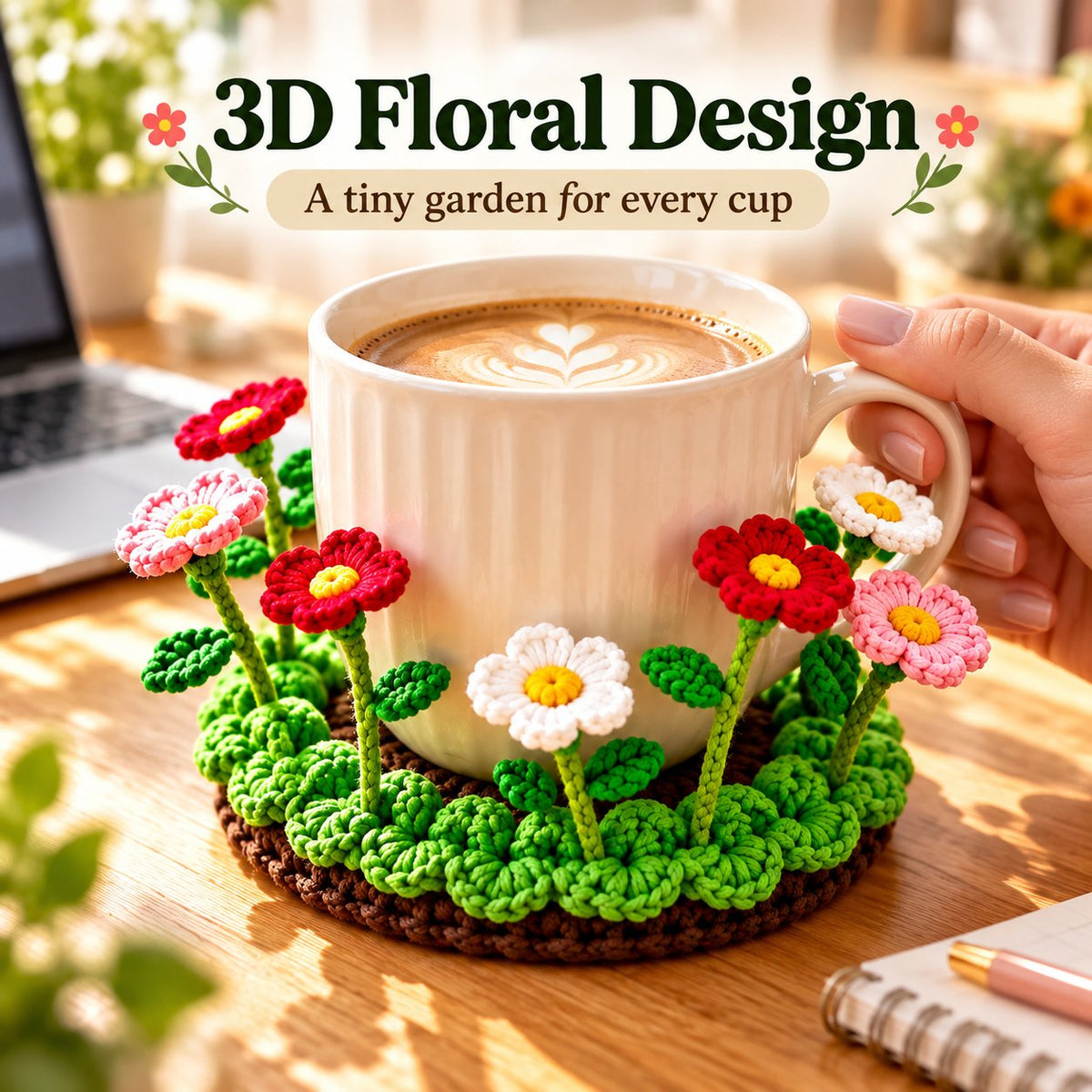 🌸☕ Blooming Mug Garden™ | Handmade 3D Crochet Flower Coaster