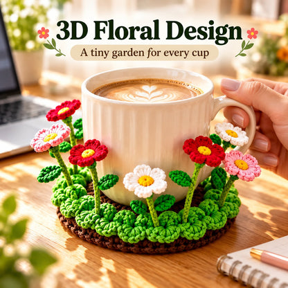 🌸☕ Blooming Mug Garden™ | Handmade 3D Crochet Flower Coaster