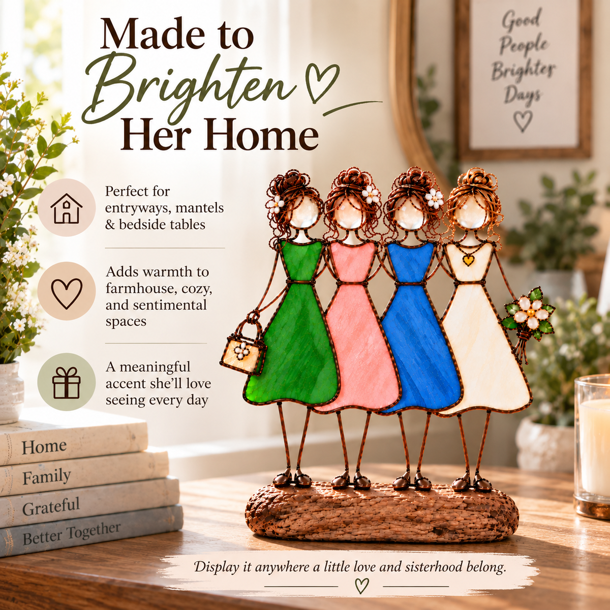 💞🪟 Sisters in Light™ | Stained Glass-Inspired Friendship Figurine