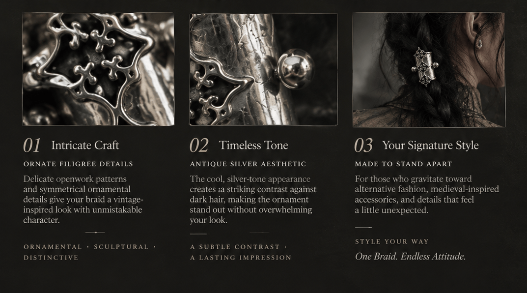 🖤🕸️2 PCS Gothic Filigree Braid Cuff™ | Vintage-Inspired Hair Jewelry for Braids & Dark Romantic Looks