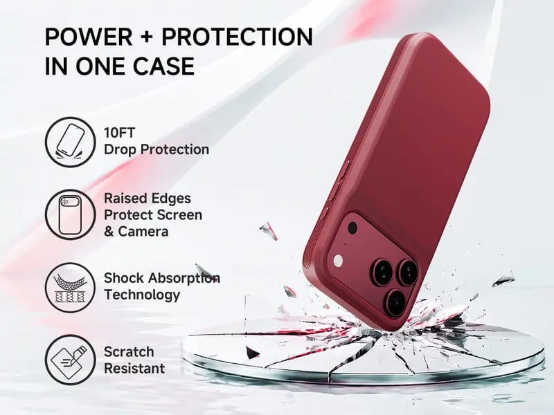 🔋 PinkBird Power Case for iPhone – Slim Protective Battery Case with Dual Charging & Type-C Fast Charge