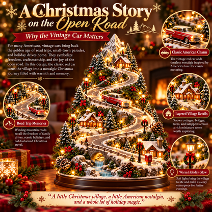🚗🏔️ Mountain Christmas Village – Lighted Tree with Moving Vintage Car