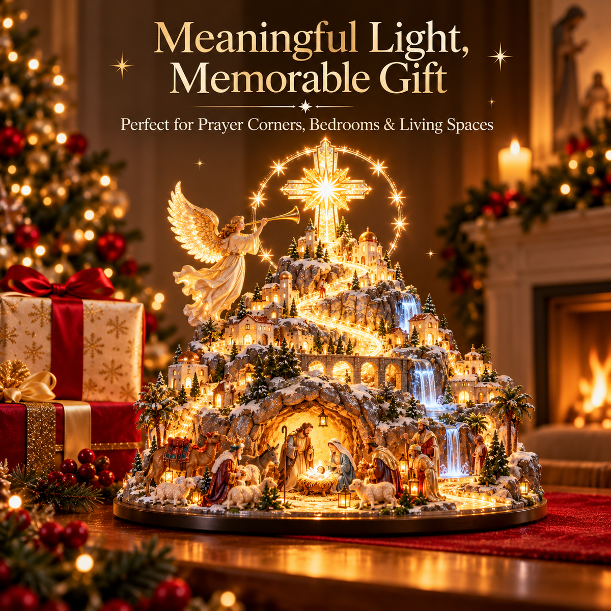 ✝️✨ Bethlehem Mountain Glow™ | Illuminated Nativity Christmas Village
