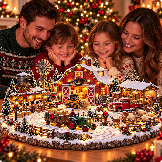 🎄🚜 Christmas at the Red Barn™ | Lighted Farm Village Scene